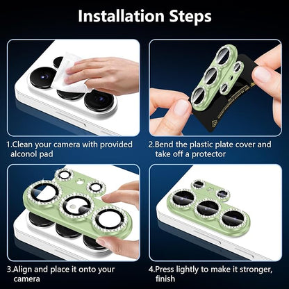 for Samsung Galaxy S26 Ultra Camera Lens Protector, Electroplated Matte Back with 9H Tempered Glass Lens Protector, [Strong Adsorption] [Case-Friendly] Metal Ring HD Lens Cover, Green Diamond