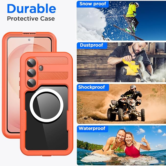 AICase Waterproof Case for Samsung Galaxy S26 Plus with MagSafe Clear Water Proof Snowproof/Dustproof/Shockproof,IP68 360 Full Body Protection Fully Sealed Underwater Cover for Galaxy S26 Plus_Orange
