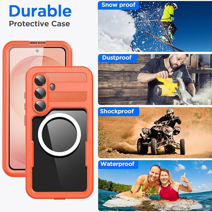 AICase Waterproof Case for Samsung Galaxy S26 Plus with MagSafe Clear Water Proof Snowproof/Dustproof/Shockproof,IP68 360 Full Body Protection Fully Sealed Underwater Cover for Galaxy S26 Plus_Orange