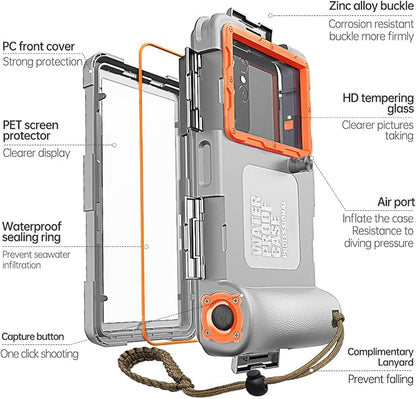 2026 Underwater Snorkeling Diving Phone Case for Phone 17/16/15/14/13/12Pro Max/Galaxy S25/S24/S23.(50ft/15m) Professional Scuba Dive Waterproof Case Underwater Photo Video（Gray）