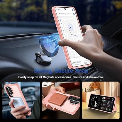 RMOCR for Samsung Galaxy S26 Ultra Case with Screen Protector+Lanyard Wrist Strap,Magnetic Translucent Matte Rugged Slim Phone Cover Built in Invisible Kickstand [Fit for MagSafe],2026 Cute Pink
