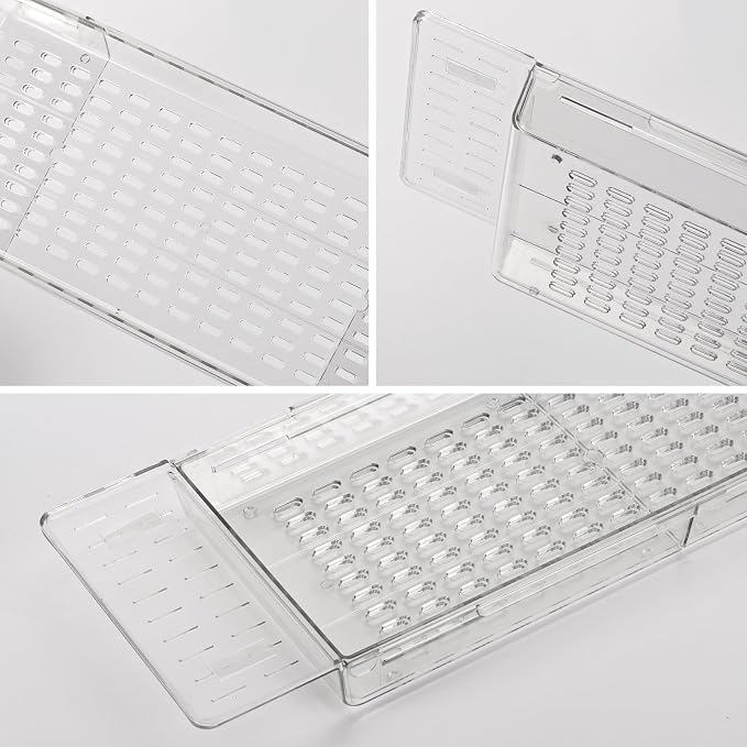 2 Pack Bathtub Tray, Bath Tray Bathroom Organizer Expandable Bathtub Table Trays Storage Rack for Book and Wine Glass, Clear