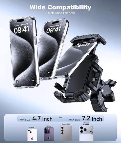 Bike Phone Holder for Handlebar, Motorcycle Phone Mount, Shock Absorbing Anti-Shake Phone Mount for Bike Scooter Motorcycle, Fits iPhone, Samsung, 4.7-7.2 Inch Smartphones