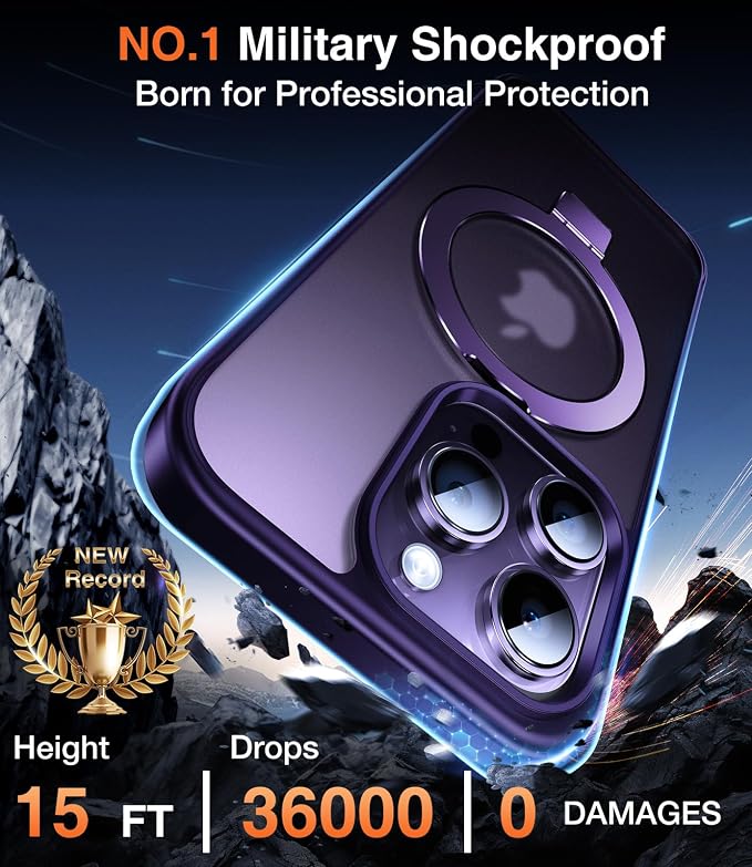 Chicfun 3-in-1 [Magnetic+Kickstand+Ring Holder] for iPhone 15 Pro Case Stand Ring Holder Compatible with MagSafe, Military Shockproof for iPhone 15 Pro Phone Case Kickstand Cover Purple