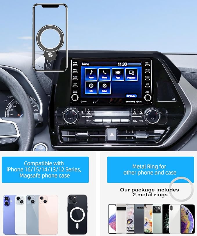 Car Phone Holder for 2020-2025 Toyota Highlander Accessories Apply to 8 Inch Touch Screen Fixed Clip Magnetic Cell Phone Mount Hands-Free 360 Degree Rotation