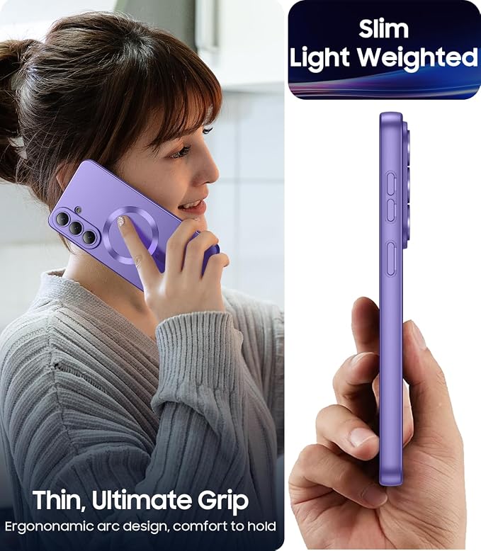 Magnetic for Samsung Galaxy S26 Plus Case [Compatible with MagSafe][Built-in Camera Lens Protector] Slim Soft Silicone Bumper Shockproof Metallic Luster Phone Case, Purple