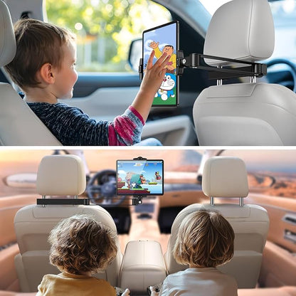 elitehood Headrest Car Tablet Holder - [Long Aluminum Extension Arm] [Ultra-Compact] Foldable iPad Holder for Car Backseat, Road Trip Essentials iPad Back Seat Mount, Tablet Headrest Mount for Kids