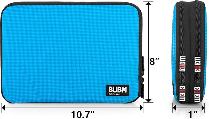 BUBM Double Layer Electronics Organizer, Travel Gadget Bag for Cables, Memory Cards, Flash Hard Drive and More, Fit for iPad or Tablet(up To 9.7")--Large, Blue | Travel Gadget Bag For Cables, Memory Cards, Flash Hard Drive and More, Fit For iPad or Tab...