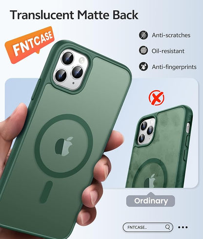 FNTCASE for iPhone 11 Pro Case: [Compatible with Magsafe] Translucent Matte Magnetic Phone Cover - Military Grade Drop Protection Shockproof Protective for iPhone 11Pro 2019 Cases - Green