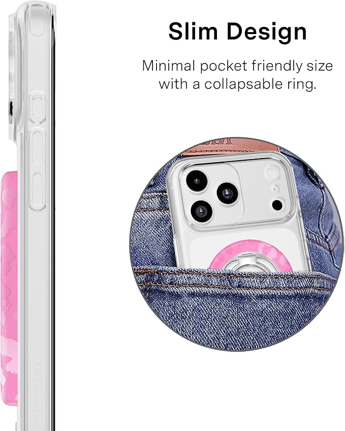 VELVET CAVIAR Compatible with MagSafe Phone Grip 2.0 | Cute Magnetic Ring Holder | Finger Loop Kickstand | Pop On Accessory for iPhone 17, 16, 15, 14, 13, 12 | Hot Pink Leopard