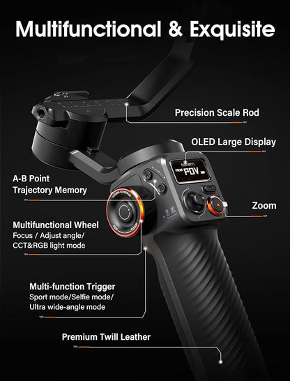 hohem iSteady M6 Gimbal Stabilizer for Smartphone, 2023 Upgrade 3-Axis Phone Gimbal for iPhone 14 Pro Max & Android, 360°Infinite Rotation, OLED Display for Video Recording