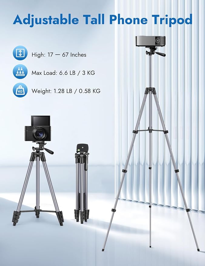 JOILCAN 67" Tripods Camera Tripod, Phone Tablet Tripod for Video Recording Vlog Photo with Remote Carry Bag, Aluminum Lightweight Travel Tripods