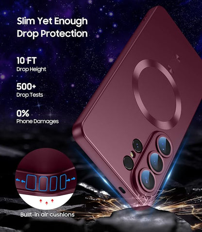 Magnetic for Samsung Galaxy S26 Ultra Case [Compatible with MagSafe][Built-in Camera Lens Protector] Slim Soft Silicone Bumper Shockproof Metallic Luster Phone Case, Burgundy