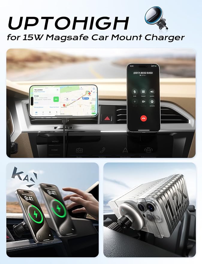 for 15W Magsafe Car Mount Charger, [Vibrant LED Decoration] Wireless Car Charger, Magnetic Phone Holder Mount for Air Vent, Phone Holders for Your Car Compatible iPhone 15/14/13/12 Series
