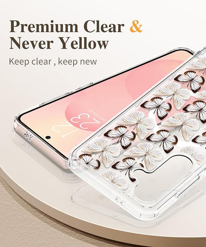 GVIEWIN for Samsung Galaxy S25 Plus Case Compatible with MagSafe, Clear Floral Shockproof Protective Women Phone Case, Non-Yellowing, Screen & Camera Lens Protector for S25 Plus 6.7", Amathusiidae