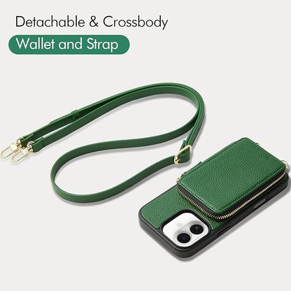ZVE for iPhone 16 Wallet Case, Leather Crossbody Phone Purse Case with Card Holder, Protective Flip Case for iPhone 16 6.1" Dark Green