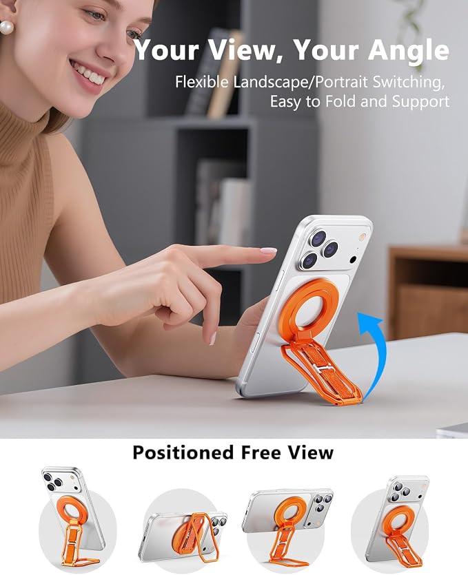 Oerwin for Magsafe Phone Grip Stand, 6-in-1 Magnetic Phone Holder for Magsafe Kickstand, 360° Rotation Phone Ring Holder with Elastic Strap, Compatible with iPhone 17/16/15/14/13/12 Series & Android