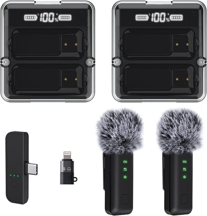 IVANKY 4Pcs Wireless Lavalier Microphone for iPhone with 2Pcs Charging Case, Lapel Mic for iPhone Android with Noise Cancellation, AI Voice Filter, 34H Used for Video Recording, TikTok, Vlog (2PCS)