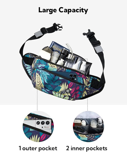 WATERFLY Running Belt Fanny Pack: Runner Marathon Jogging Waist Pack Sport Workout Exercise Fitness Phone Holder Belt for Men Women Jogger Slim Waistband Black