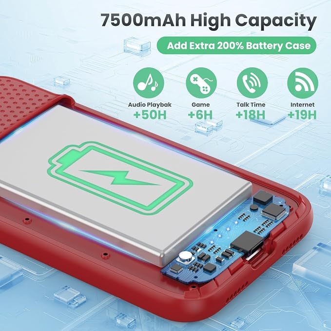 Feob Battery Case for iPhone 11/XR, [2026 Upgraded] 7500mAh Slim Portable Smart Charging Case Rechargeable Protective Extended Charging Cover for iPhone 11/XR-Red
