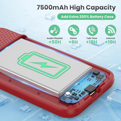 Feob Battery Case for iPhone 11/XR, [2026 Upgraded] 7500mAh Slim Portable Smart Charging Case Rechargeable Protective Extended Charging Cover for iPhone 11/XR-Red