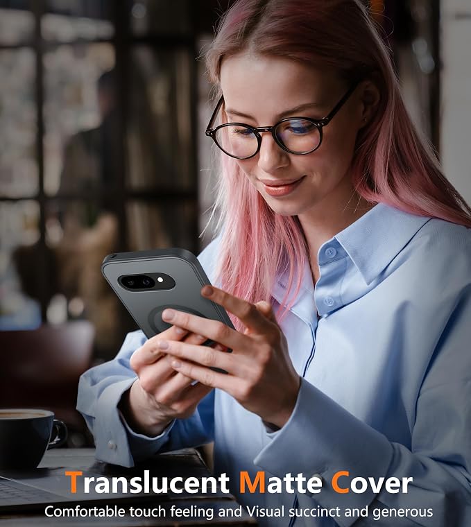 FNTCASE for Google Pixel 9a Case: [Compatible with Magsafe] Translucent Matte Magnetic Phone Cover - Military Grade Drop Protection - Shockproof Protective Cases for Pixel 9A (Black)