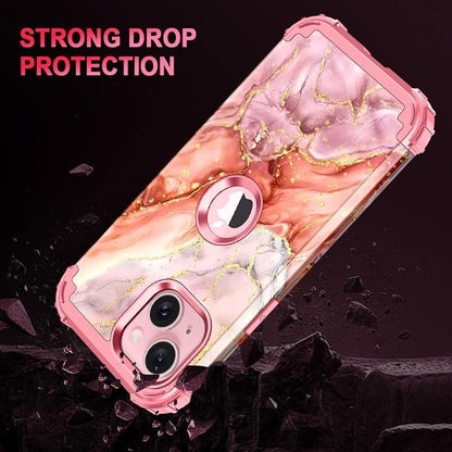 Casetego for iPhone 13 Case,iPhone 14 Case,Three Layer Heavy Duty Sturdy Shockproof Protection Full Rugged Hard PC+Soft TPU Bumper Protective Girls Case for Apple iPhone 13/14 6.1 inch,Gold