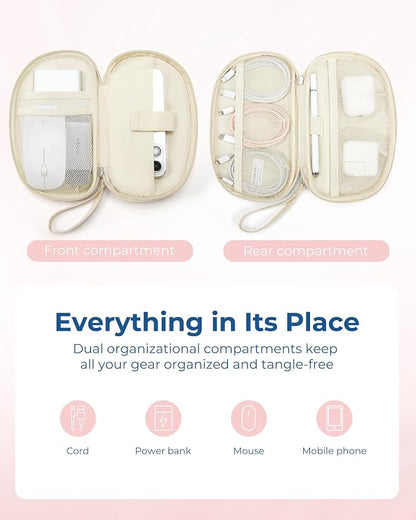 BAGSMART Travel Cord Organizer Electronics Case, Double Layers Puffer Cable Organizer Bag Travel Essentials for Women, Tech Organizer Case for Charger, Phone, Flash Drive - Beige