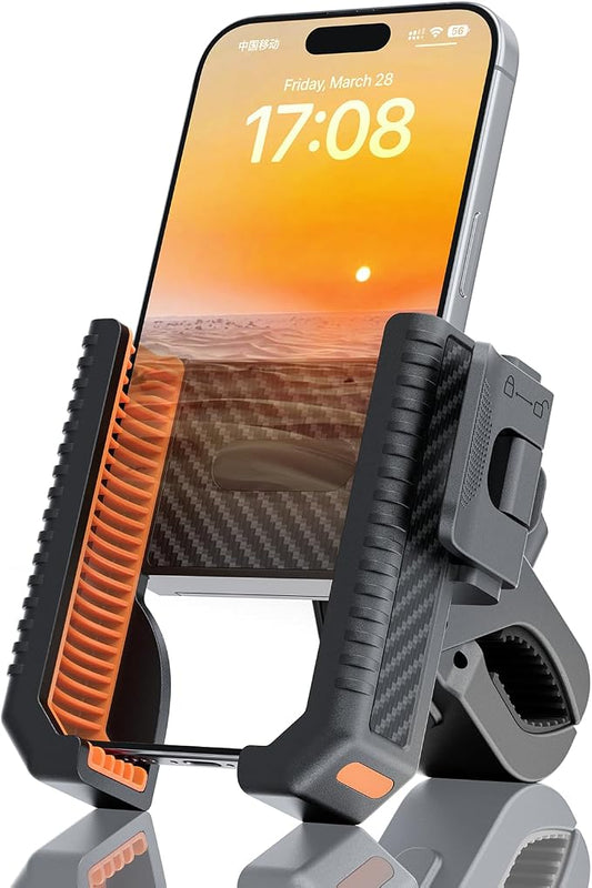 Wonwood_direct Bike Phone Mount, Motorcycle Phone Holder with Not Block Camera, Motorcycle Handlebar Cell Phone Clamp for iPhone 16, iPhone 15 Pro Max/Plus,14,S9, S10 and More 4.5" to 7" Phone