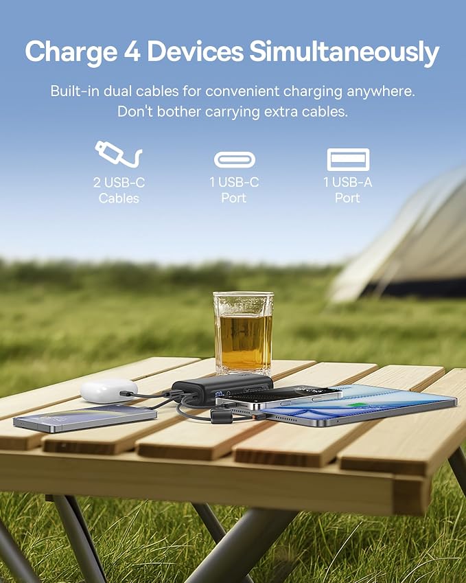 Baseus Mini Power Bank Fast Charging 67W, 10000mAh Small Portable Phone Charger Built-in Dual USB C Braided Cable, Travel Essential Battery Pack for iPhone 17/16/15, iPad, Samsung Galaxy S25/S24 etc.