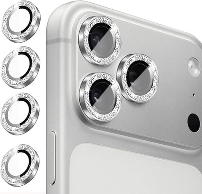 Compatible for iPhone 17/17 Pro/iPhone 17 Pro Max Camera Lens Protector Bling, Cute Sparkle Glitter Camera Cover for Women, Individual Ring, Anti-Scratch (3 Protectors + 1 Extra), Silver