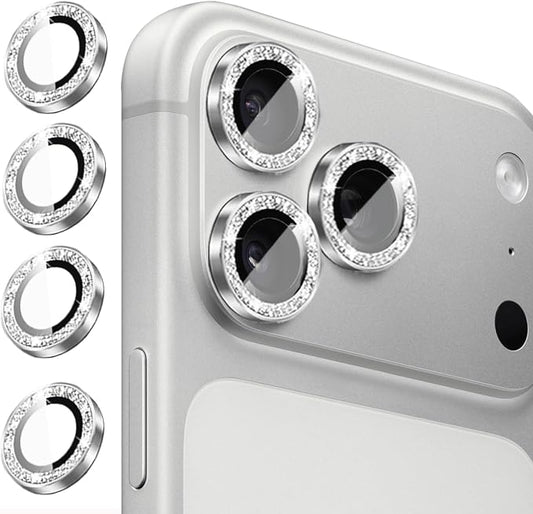 Compatible for iPhone 17/17 Pro/iPhone 17 Pro Max Camera Lens Protector Bling, Cute Sparkle Glitter Camera Cover for Women, Individual Ring, Anti-Scratch (3 Protectors + 1 Extra), Silver
