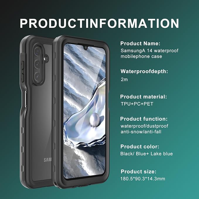Hualele Galaxy A14 5G Case Waterproof, Built in Lens & Screen Protector Rugged Full Body Heavy Duty Protective Shockproof IP68 Underwater Case for Samsung Galaxy A14 Black