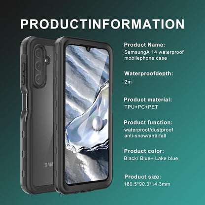 Hualele Galaxy A14 5G Case Waterproof, Built in Lens & Screen Protector Rugged Full Body Heavy Duty Protective Shockproof IP68 Underwater Case for Samsung Galaxy A14 Black