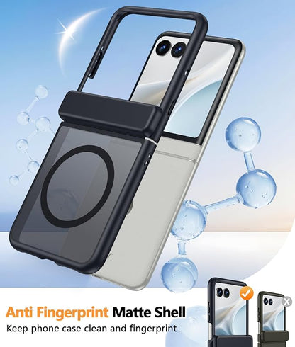 FNTCASE for Motorola Razr 2026/2025 Case, Fit for Magsafe, Hinge Protection | Screen Protector, Translucent Matte Magnetic Back, 18FT Military Grade Drop Proof, Protective Phone Cover, Black