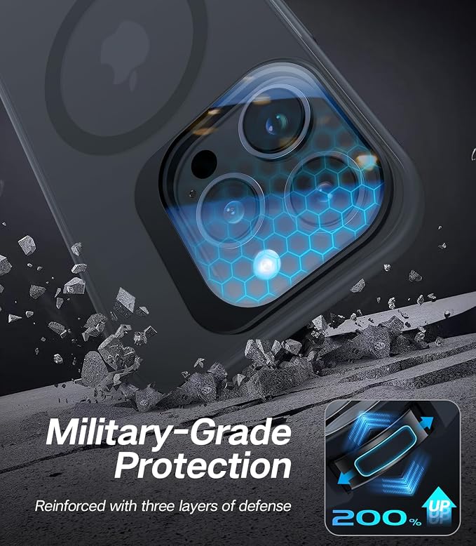 for iPhone 15 Pro Case with Camera Cover Stand [Built-in 9H Camera Lens Protector][Fit for Magsafe] Military Grade Shockproof Translucent Matte Magnetic Phone Case 6.1", Black