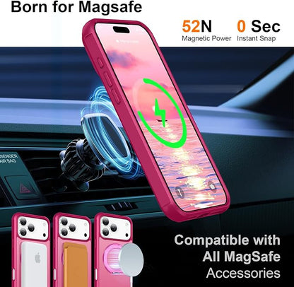 360° Magnetic Swivel Ring for iPhone 17 pro max case, Built-in Metal Stand and Ring Holder, Magsafe Compatible, Military Grade Protection, Shockproof - Rose Pink