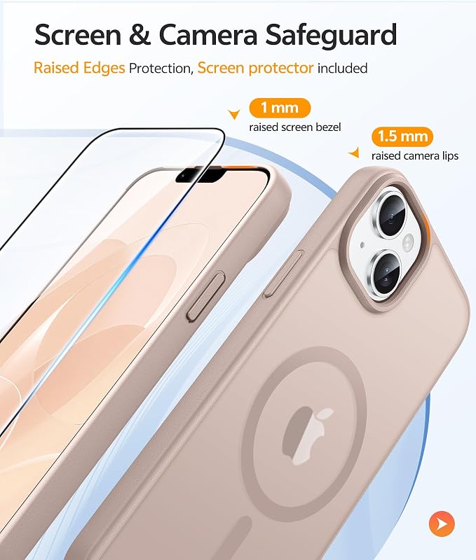 FNTCASE for iPhone 15 Plus Case: for iPhone 14 Plus Case [Compatible with Magsafe] Translucent Matte Cases with [Screen Protector] Military Grade Shockproof Protective Phone Cover - Desert Gold