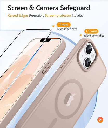 FNTCASE for iPhone 15 Plus Case: for iPhone 14 Plus Case [Compatible with Magsafe] Translucent Matte Cases with [Screen Protector] Military Grade Shockproof Protective Phone Cover - Desert Gold