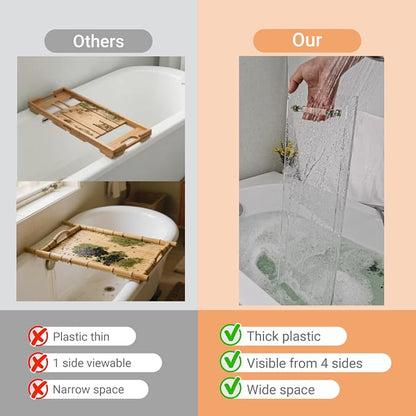 42" transaprent Bathtub Caddy with Silver Handle for Luxury Bathroom