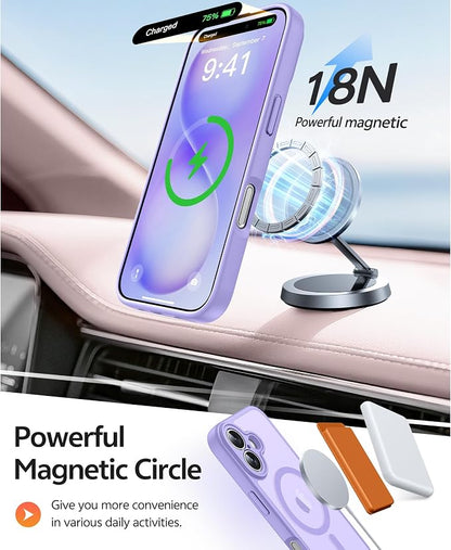 FNTCASE for iPhone 16 Plus Case: [Compatible with Magsafe] Translucent Matte Cases with [Full Camera Protection] [Screen Protector] Military Grade Shockproof Protective Phone Cover - Light Purple