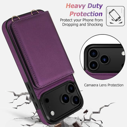 LOHASIC for iPhone 17 Pro Case Wallet with Detachable Crossbody Strap & Wrist Lanyard, RFID Blocking, 4 Card Slots 2 Cash Pockets, Vegan Leather Case with Card Holder for Women Girls, Purple