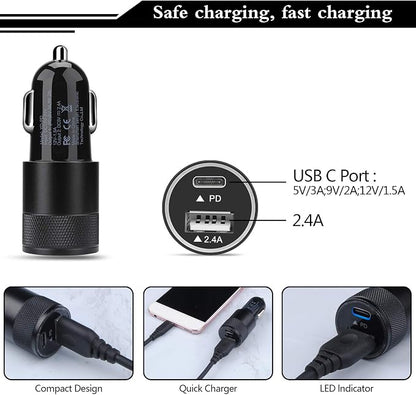 USB C Fast Car Charger,30W 3.0 PD Type C Car Adapter 2 Port USB C Car Plug Compatible for iPhone 17/16/15/14/13/12 Pro Max/11 Pro/SE/X/XR/8/7/6 Plus,Samsung Galaxy S25 S24 S23 S22 S21 S20,Pixel 9 8 7