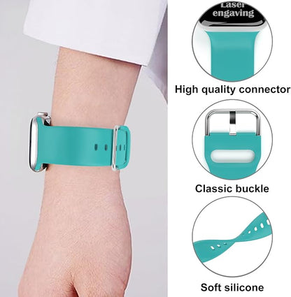 Faith with Cross Watch Band Compatible with Apple Watch Laser Engraved Band Silicone 38mm 40mm 41mm 42mm 44mm 45mm 46mm 49mm Strap Jesus Psalm Christian God Blessed (Lake Blue, 42/44/45/46/49mm M/L)