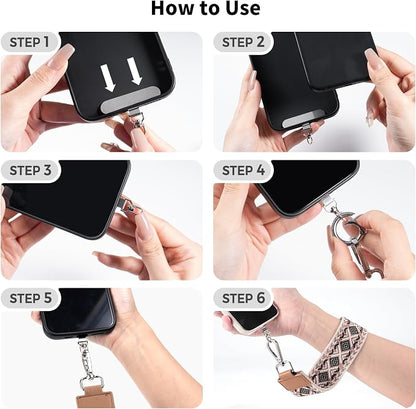 Tiostep Clip and Go Strap for Phone with Wallet Crossbody Phone Lanyard with Anti-Theft Zipper Pouch Detachable Quilted Wrist Wallet with RFID and ID Window for Daily and Travel