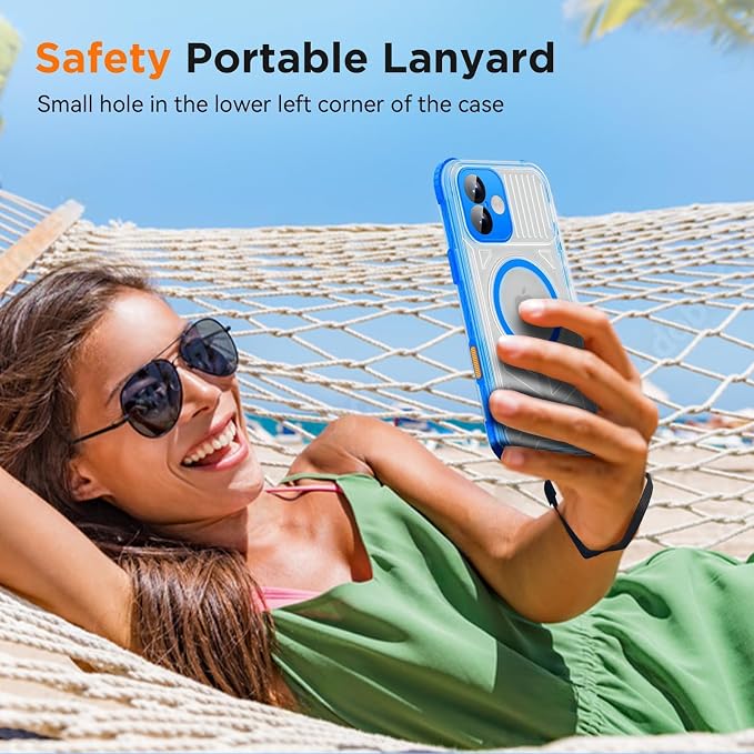 WIFORT for iPhone 16 Plus Waterproof Case, [IP68 Underwater] [Blue Light Filter Lens] [15FT Military Shockproof], Fit for Magsafe Full Body Magnetic Frosted Phone Case with Lanyard, 6.7" Blue