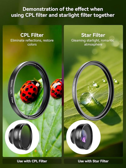 MIAO LAB 100 Ultra Macro Lens + 52mm CPL Filter & Star Filter - Macro Lens for iPhone, Android Phone | Professional Macro Photography of Flowers, Iinsects, Jewelry, Food Details and Small Objects