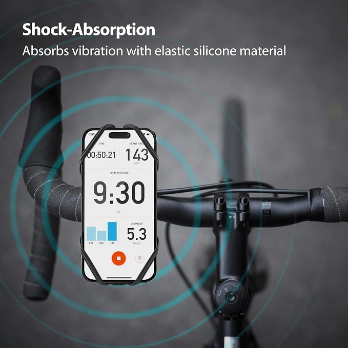 BONE Bike Tie 4 Magnetic, Magnetic Bike Phone Mount, Scratch-Free Silicone Holder with Shock-Absorbing Design, Cycling Phone Holder Compatible with Most Smartphones (with Magnet Sticker)