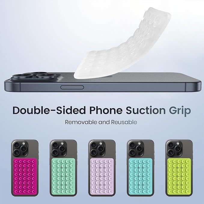 Double Sided Silicone Suction Phone Holder Mount, Silicon Accessory for iPhone and Android, Hands-Free Mirror Shower Phone Holder, TikTok Videos and Selfies (Combo B)