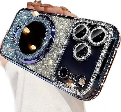 for iPhone 17 Pro Magnetic KickStand Case, [Compatible with Magsafe] Shockproof Glitter Cute Bling Cover Makeup Mirror Ring Holder Camera Protector for Girl Woman for iPhone 17 Pro 6.3", Blue